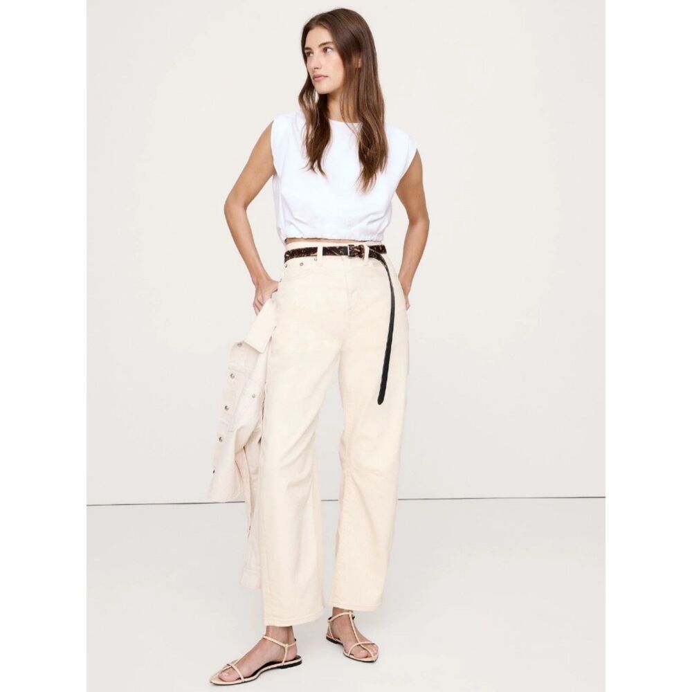 Banana Republic Barrel Leg Jeans High Rise Ecru Cream Relaxed Coastal Women 25